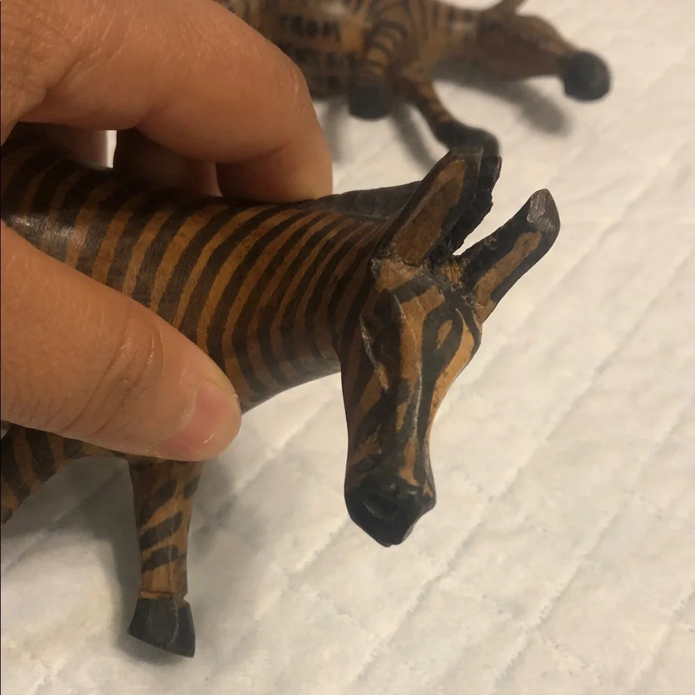 Vintage Brown and Black Striped Zebra Wood Figurines